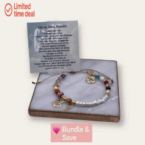 Handmade Jesus Life Story Charm Bracelet, Stretch Fit, Gold Plated - Picture 6 of 8